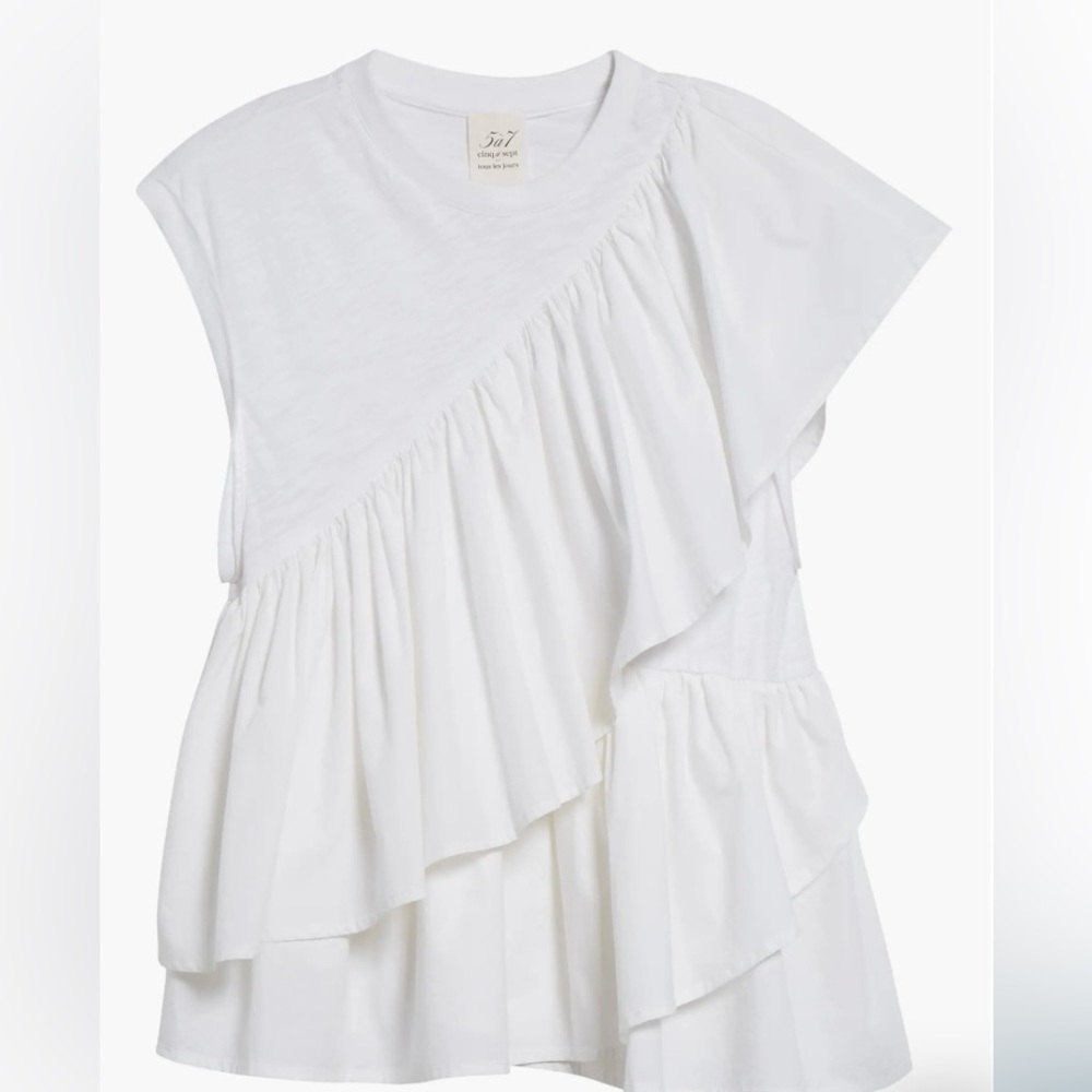 NWOT Cinq a Sept White Ruffled Blouse with Feminine Details